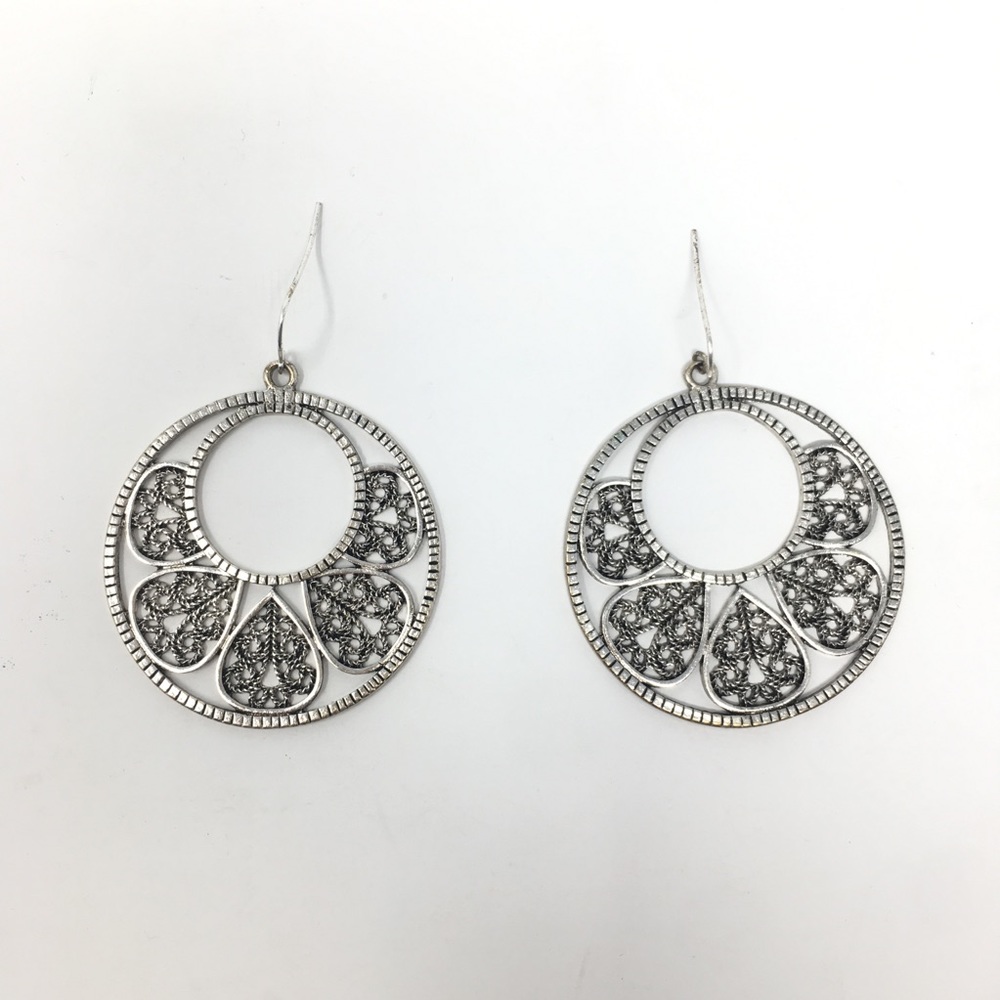 Ornate Silver Hoop Earrings